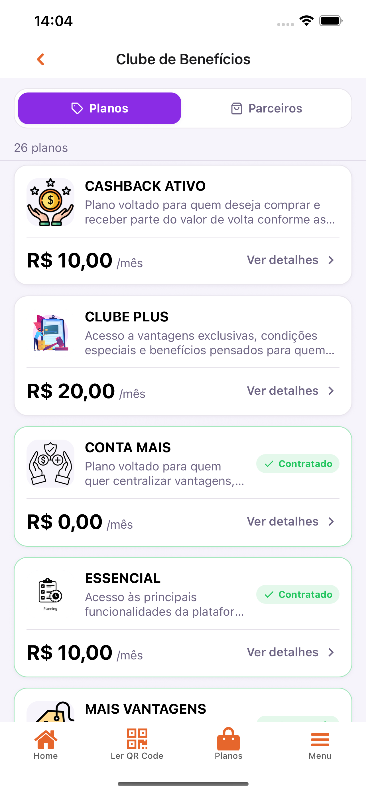 Tela de Clube de Benefícios do novo app da Zaztech (em lançamento)