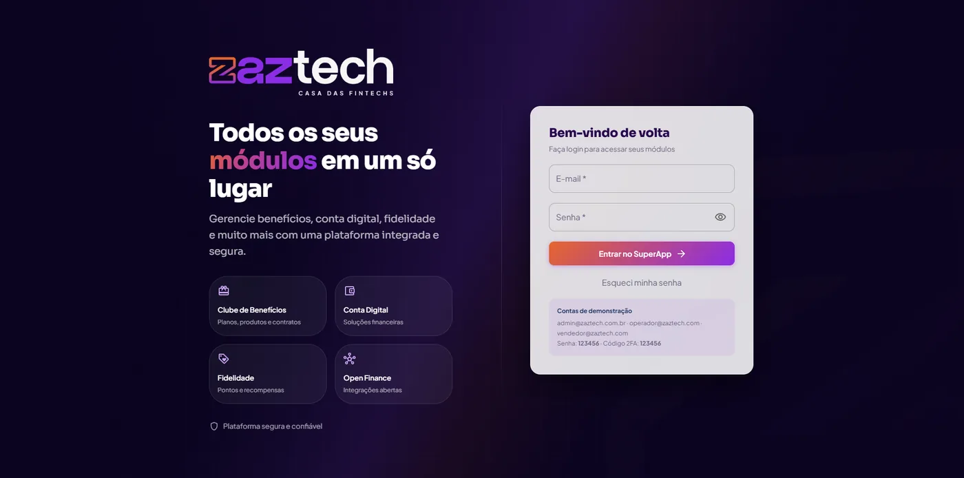 Prévia do novo SuperApp white-label da Zaztech