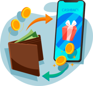 imagem com um celular e uma carteira, simbolizando uma transação e a fidelidade de cashback da zaz tech